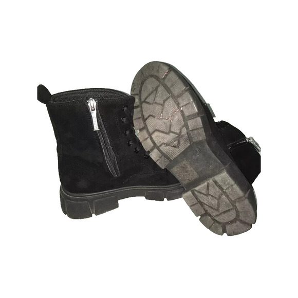 CAPE ROBBIN WOMEN'S SHANDRA LUG LACE/ZIP BLACK SUEDE COMBAT BOOTS 6 - Picture 5 of 7